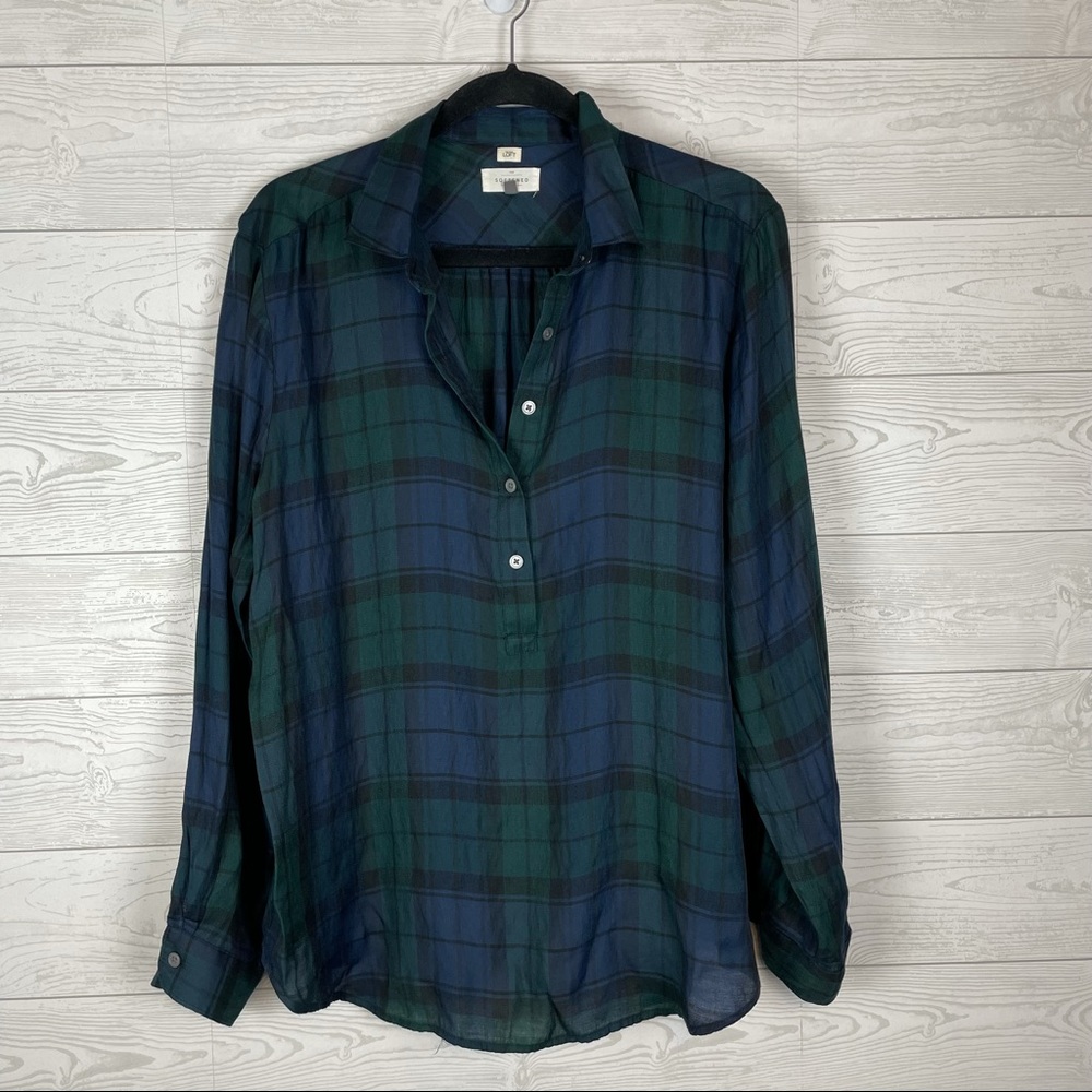 Loft The Softened Shirt Popover Blouse XL Plaid